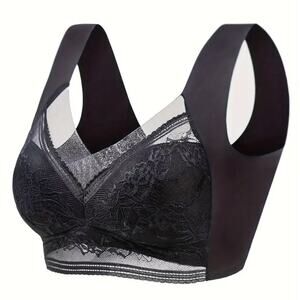Elegant NEW Floral lace decor, full coverage, sports bra, Women Size XL=…